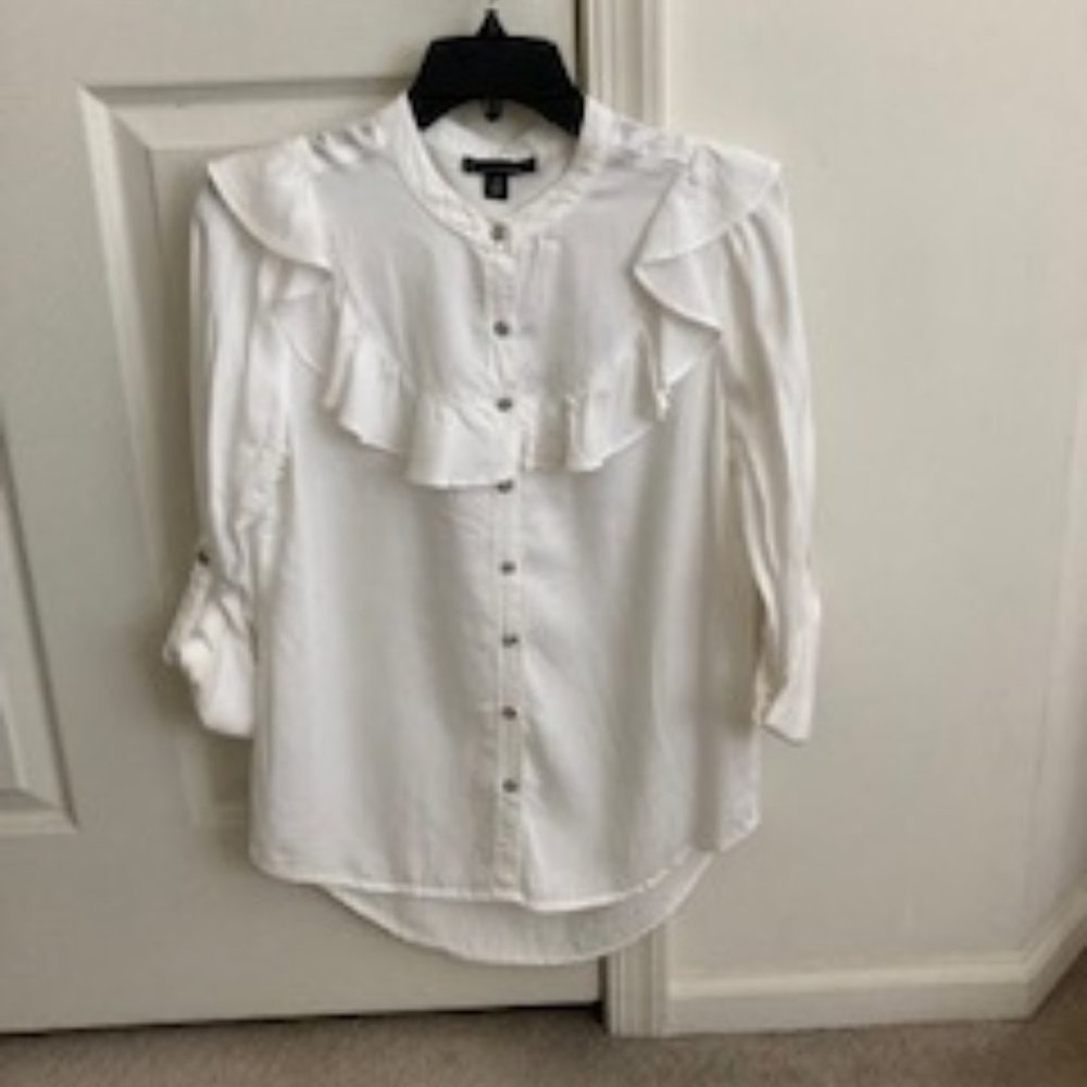 Saks Fifth Avenue White Shirt with Ruffle (Size Small)--NWT